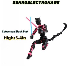 T13 Action Figure( Assembly Completed),Upgraded Version 5.4 inches 3D Printed Titan 13 Robot Model, Multi-Jointed Movable Lucky Dummy 13 Collectible, Perfect for Desktop Decoration (Black Red)