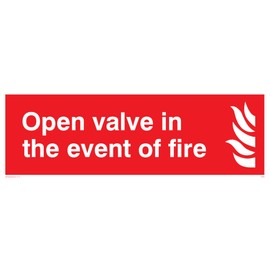 Viking Signs FV368-L15-V "Open Valve In The Event Of Fire" Sign, Vinyl/Sticker, 150 mm H x 50 mm W