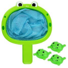 Satiskid Baby Bath Toy, Fishing Net Set with 3 Frogs & 1 Fishing Net, Frogs Catching Toy, Frogs Floating Pool Bathtub Toys, Educational Bath Toy for Toddlers Kids (Frog)