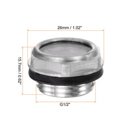 HARFINGTON 4pcs Air Compressor Oil Sight Glass G1/2" Male Thread Liquid Level Gauge Aluminum Alloy Hex Head Oil Indicator Window with O-Ring for Air Compressor Gearbox Tanks, Silver