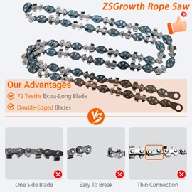 56 Inch High Limb Rope Saw, Hand Chainsaw with 72 Sharp Teeth Blades on Both Sides, Hand Rope Chain Saw Kit Includes Ergonomic Handles, Hand Straps and Storage Case, Manual Tree Limb Cutter