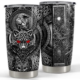 SANDJEST Wolf Tumbler Raven Viking 20oz Tumblers with Lid Gift for Men Dad Son Father Husband Christmas Birthday