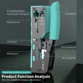 RJ45 Pass Through Crimp Tool, Ethernet Crimping Tool Kit All-in-one Crimper for Cat8 Cat7 Cat6 Cat5 8P RJ45 6P RJ11/12 Connectors