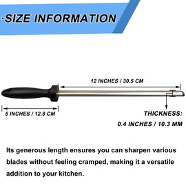 RILOMBAO 12 Inch Professional Knife Sharpener Rod, Carbon Steel & Emery Grit Honing Steel with Ergonomic Plastic Handle, Sharpening Tool for Kitchen Knives, Chef Knives, Garden Tools, 1 PCS