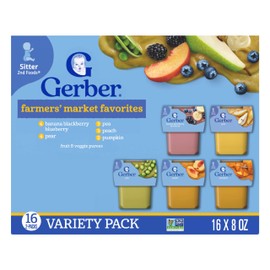 Gerber Stage 2 Baby Food, Farmers’ Market Puree Tubs, No Added Colors or Flavors, Baby Puree, Variety 32-Pack