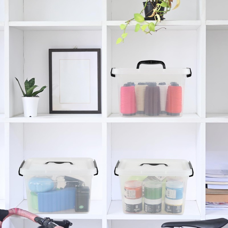 Uumitty 4-Pack 6.5 Quart Small Storage Boxes, Plastic Storage Latch