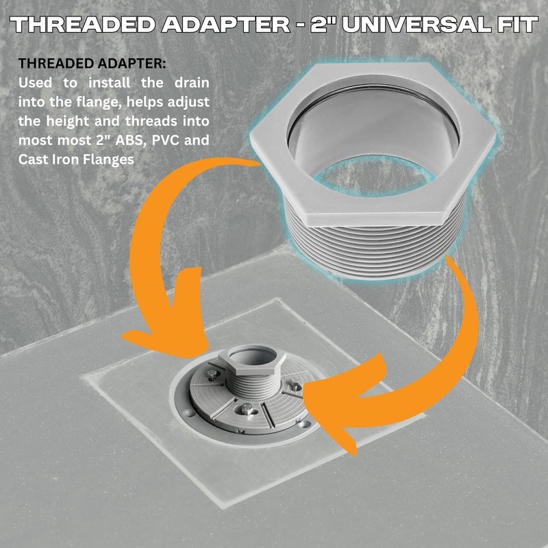 2” Threaded Shower Drain Adapter Compatible with Oatey and Other