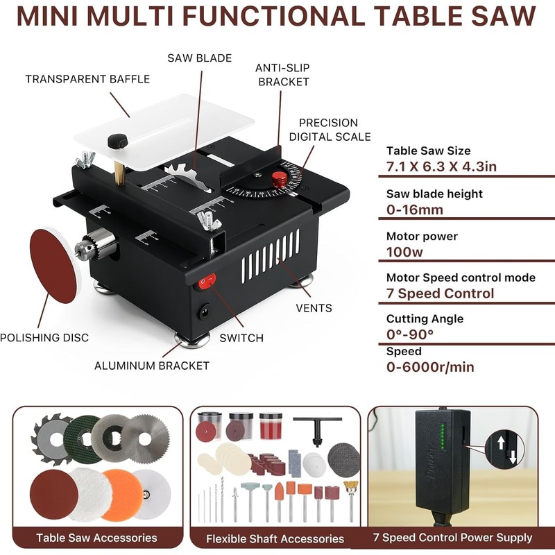 Mini Multi-Functional Table Saw,Portable Mini Desktop Electric Saw for Wood