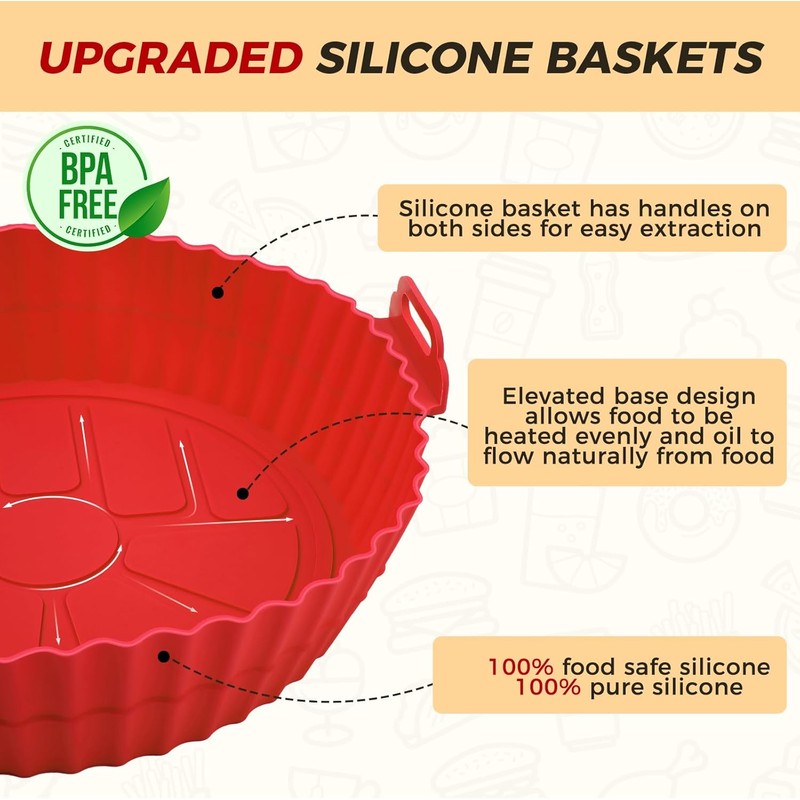 3 Pack Reusable Silicone Air Fryer Liners - 8 Inch