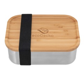ecoGecko® Premium Stainless Steel Lunch Box with Bamboo Lid Including Chopping Board Function High-Quality Lunch Box for Children and Adults 800 ml Capacity