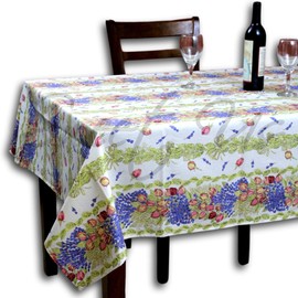 La Cigale Wipeable Tablecloth Spillproof Acrylic Coated Lavender Roses Cotton French Provencal Tablecloth for Rectangle Tables 60x78 inches White Ivory Ecru Purple Green Red