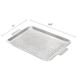 Nicunom 2 Pack Grilling Pans, BBQ Grill Topper Stainless Steel Grill Tray Grid Grill Basket Non-Stick, Outdoor Grill Accessories for Barbecue, Meat, Vegetables, Seafood, 10"x16.5"