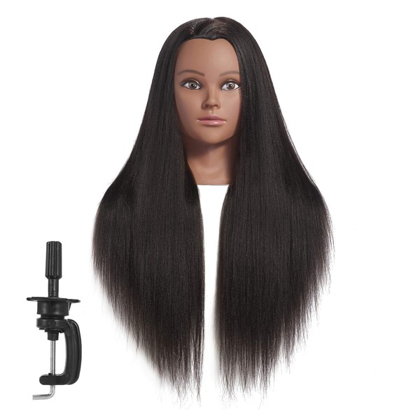Hairginkgo Mannequin Head 26"-28" Super Long Synthetic Yaki Fiber Hair Manikin Head Styling Hairdresser Training Head Cosmetology Doll Head for Cutting Braiding Practice with Clamp (91806BY0220)