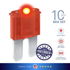 CARAX Glow Fuse - Premium Micro 2 Blade APT/ATR - 10 Pcs. Assortment Kit - LED Automotive Fuse When Blown - Smart Auto Easy Identification - Mix