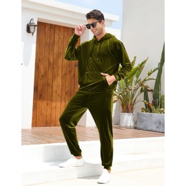 Babioboa Men's 2 Piece Velvet Casual Sweatsuits Long Sleeve Jogger Hooded Tracksuits Velour Athletic Hoodie and Pants Sets