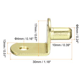 sourcing map Shelf Support Pegs, 25pcs 6mm(1/4") L-Shaped Support Bracket Pegs Shelf Pin with Hole for Furniture Cabinet Closet Shelves Supplies, Gold Tone