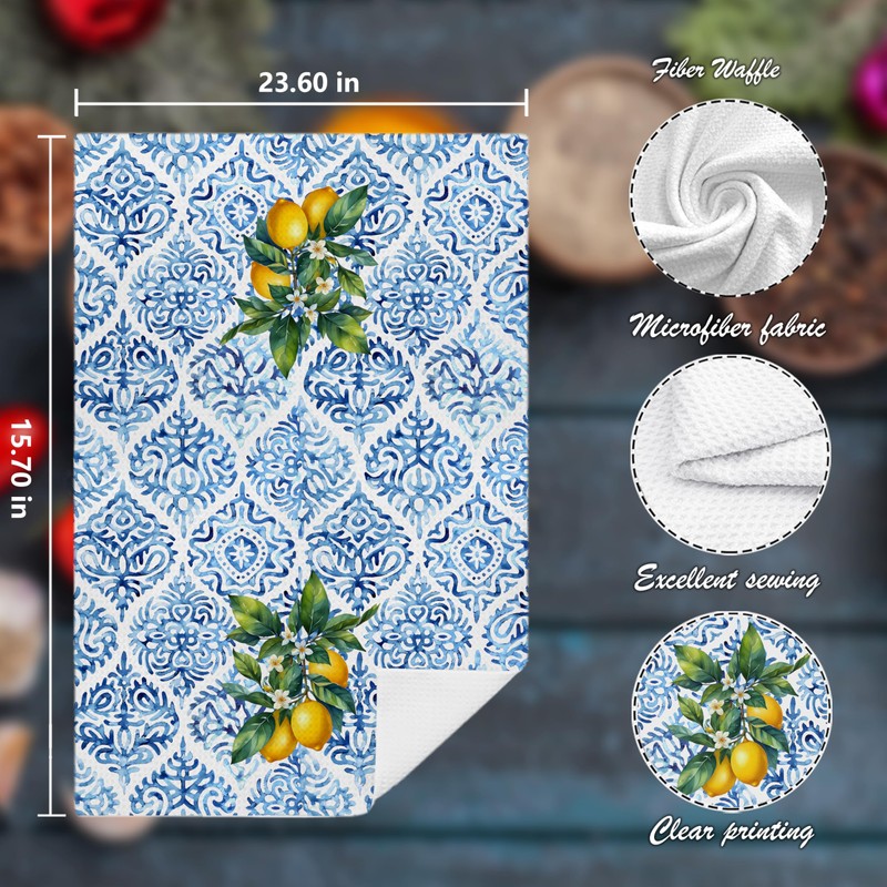 Nipil Chinoiserie Lemon Kitchen Hand Towels Decorative Set of 2