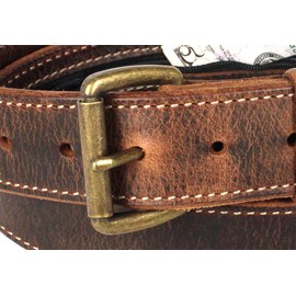 Money Belt, Hidden Zipper Pocket, Travel Security Belt, Full Gain Leather, Amish Made in USA (Distressed Brown, Antique Brass, 36" (Waist 34))