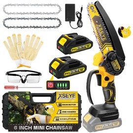 XSEYE Mini Chainsaw Cordless 6 Inch, Handheld Chainsaw with 2 Batteries&Auto Oil System, Electric Chain saw for Woodwork Cutting Tree, Anniversary Presents for Him Husband, Dad Birthday Gifts for Men