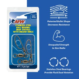 American Fishing Wire 5 rodamiento de Bolas de Acero Inoxidable Snap/giratorios (2 Piezas), Negro, 245-pound
