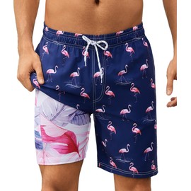 YGDSX - Traje de baño para hombre con forro de compresión de 7 pulgadas, pantalones cortos de natación de secado rápido, pantalones cortos deportivos hawaianos, Flamencos, XX-Large