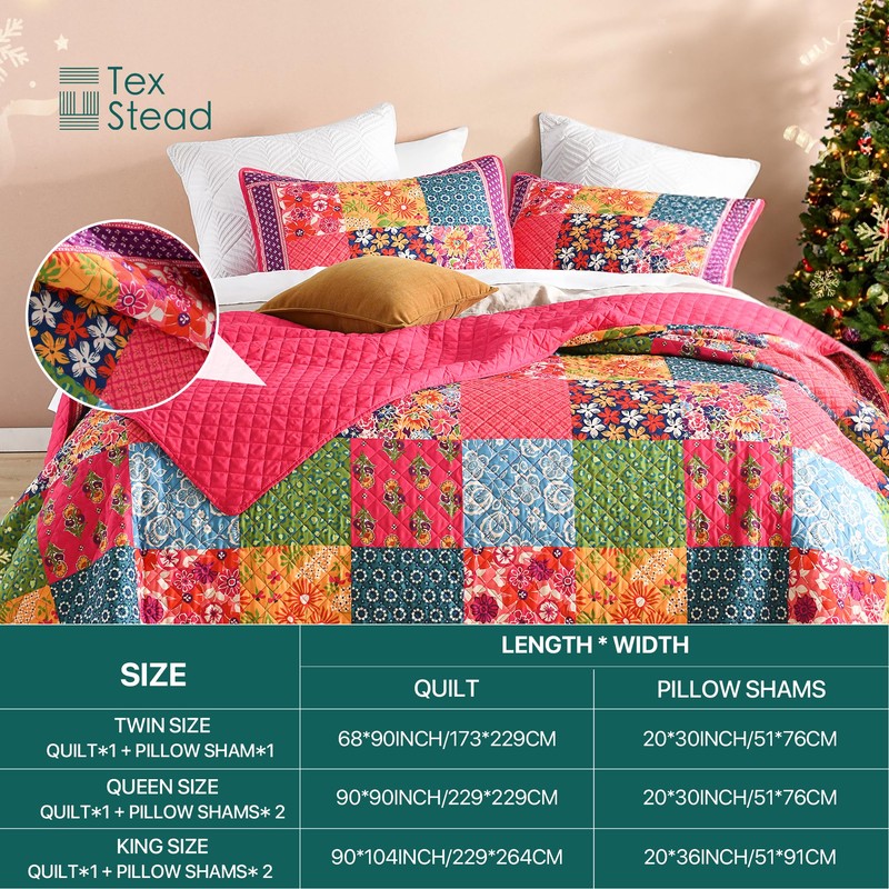 TEXSTEAD Twin Quilt Set for Bed - 100% Cotton Quilts