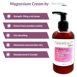 Nascentials Magnesium Cream | Moisturizing, Non-Greasy, Petroleum Free | Magnesium Cream for Feet, Legs and Body | Made with Pure Magnesium | For Relaxation, Sleep, Feet & Legs (1 item count - 240ml, Lavender)