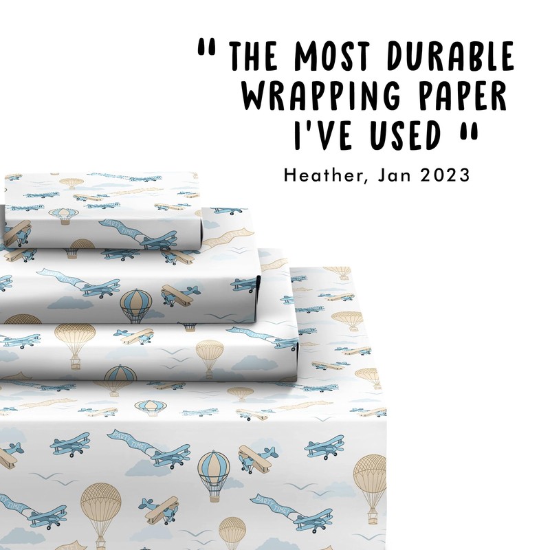 Airplanes Wrapping Paper for Boys - 6 Sheets of Retro