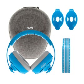 Nuby Soft Sounds 2-in-1 Noise Cancelling Earmuffs for Loud Noise Protection, Adjustable Design, Swappable Strap & Headband, Includes Travel Case, Blue