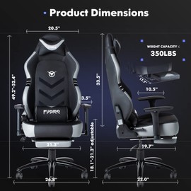 COLAMY Big and Tall Gaming Chair with Footrest 350lbs-Racing Computer Gamer Chair, Ergonomic High Back PC Chair with Wide Seat, Reclining Back, 3D Armrest for Adult-Grey