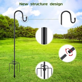 Shepherds Hooks for Outdoor，46 Inch Diameter Outdoor Bird Feeder Pole with 5 Pronger Base, Adjustable Heavy Duty Garden Hanging Holder for Bird Feeders Lanterns Planting Hanger Weddings Decor Black