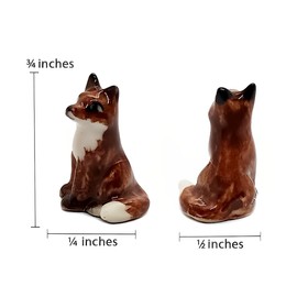 WitnyStore Tiny ¾ Inch High Sitting Brown Fox Figurine Ceramic Wolf Miniature Dog Wildlife Figure Animals Porcelain Clay Pottery Decorative Collectible Figurines Décor