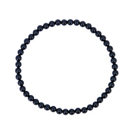 Taddart Minerals - Black Natural Gemstone Spinel Bracelet with 4mm Balls on Elastic Nylon Thread - Handmade, Rubber, Spinel
