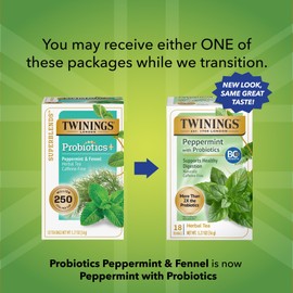 Twinings Twinings Superblends Probiotics+ Peppermint & Fennel Decaf Herbal Tea, 250 Million CFUs per Cup, 18 Tea Bags (Pack of 1), Enjoy Hot or Iced
