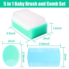 Cradle Cap Brush for Babies, 5Pcs Cradle Cap Treatment Set with Soft Bristle Brushes Silicone Scrubber Fine-Tooth Comb for Newborn Bathing Essentials Baby Brush and Comb Set (Green)
