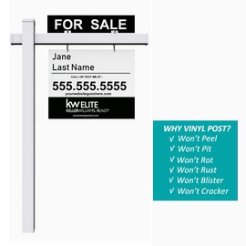 Kdgarden Vinyl PVC 6-Feet Real Estate Sign Post, Realtor Yard Sign Post for Open House and Home for Sale, 47" Arm Holds Up to 36" Sign, White with Flat Cap(No Sign), 2-PACK