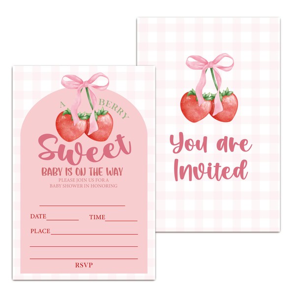RPLCSPC Sweet Girl Baby Shower Invitation Strawberry Baby Shower Gender