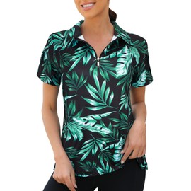 Viracy Golf Shirts for Women Dry Fit, Loose Fit Activewear Polo Shirts Short Sleeve 1/4 Zip Up Workout Tops Quick Dry Lightweight Moisture Wicking Beach Volleyball Outfits,2XL