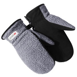 Harssidanzar Men's Sherpa Mitten Finger Liner Outdoor Mitt For Winter Warm Thinsulate Lined SM040CA,Grey/Black,Size L