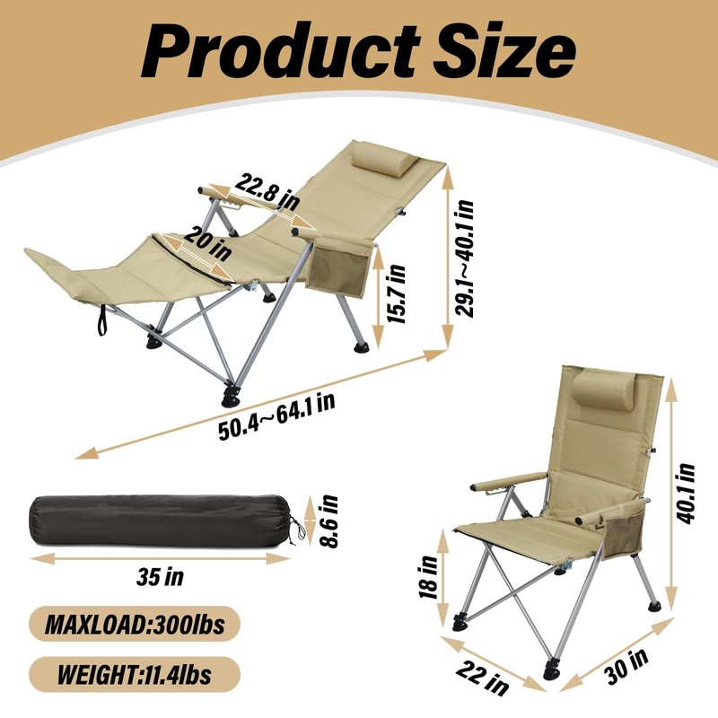 BDL Reclining Camping Chair with Foot Rest, Adjustable Back, Heavy