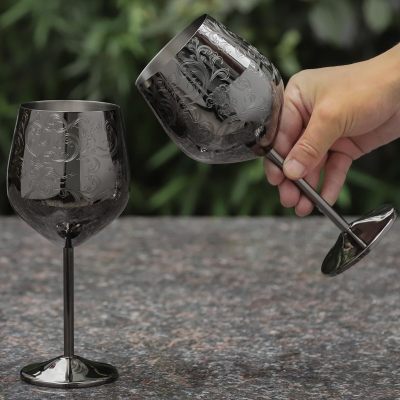 Sky Fish Stainless Steel Wine Goblets 2-Pack 18oz | Black
