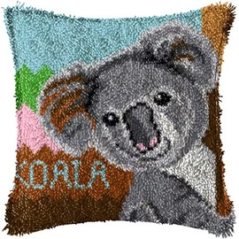 ROCKY&CHAO Latch Hook Cushion Kits, Latch Hook Pillow Case Kits Embroidery Kits Carpet Set17X17Inch, DIY Needlework Pillow Cover Sofa Cushion Rug Making Kits, DIY Craft Kits (43x43 cm) - Koala