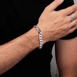 Treasure Bay Mens Silver Bracelet | 10mm Solid 925 Sterling Silver Curb Chain Bracelet, Wristband for Men, Gent (21.5cm)