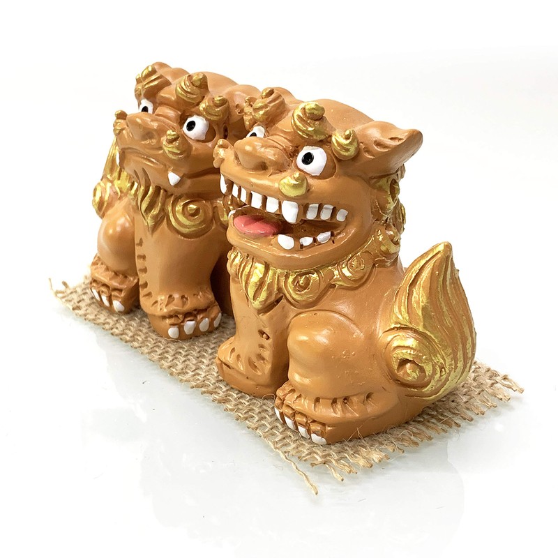Okinawa Souvenir Lion-Dog Figurine Mini Entrance Pair Rakuten Lion-Dog (Brown)