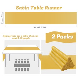 KKJIAF 2 Pack Gold Table Runners 12 x 108 Inch, Rectangular Smooth Satin Silk Table Runner for Wedding, Banquet, Birthday Party Decoration