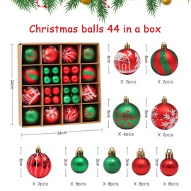 Sonwaha 44 Pieces Plastic Christmas Baubles Green Red Christmas Tree Baubles Plastic Christmas Tree Baubles Christmas Tree Baubles Christmas Tree Decoration Christmas Tree Decoration (3 cm + 6 cm)