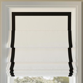 Sun Zero Denna Black Ribbon Border Stripe 100% Blackout Cordless Roman Shade, 35" x 64", Black/White
