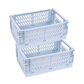 Mavolus 2 Pack Plastic Storage Collapsible Crate Organizer Basket Bin for Organizing Desk Drawer Shelf for Home Kitchen Bedroom Bathroom and Dorm Storage,9.8x6.5x3.8in, Blue