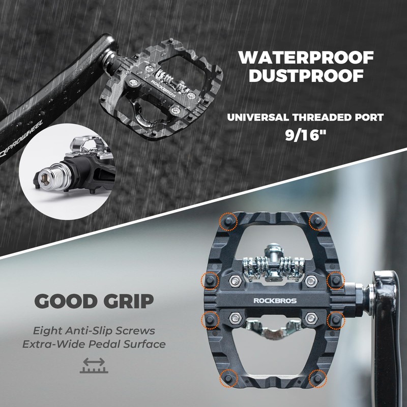 ROCKBROS Bicycle Pedals Dual Function, Clipless Pedals SPD and Flat