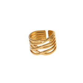 Meztole Chunky Gold Geometric Rings Vintage Irregular Adjustable Open Concave Geometric Finger Ring Jewelry for Women (D)
